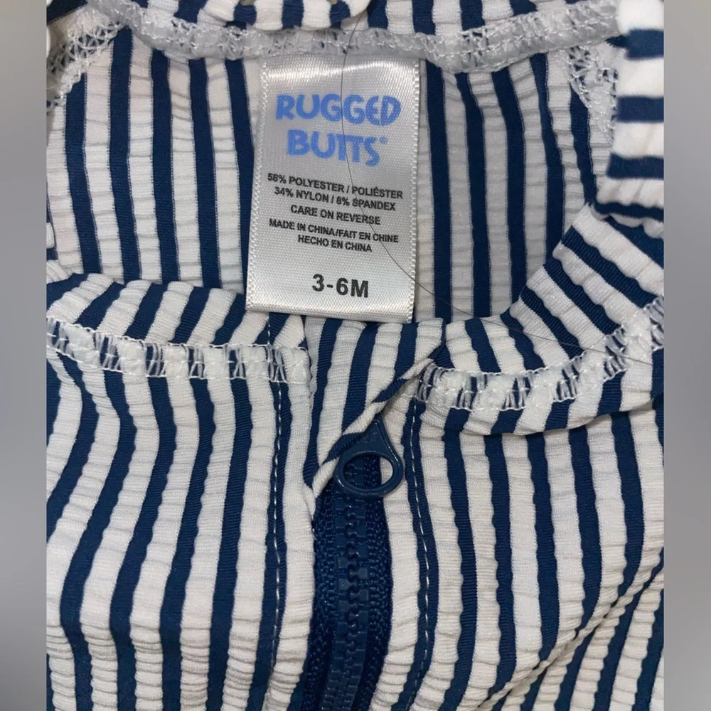 Kids Short-Sleeve Navy Stripe Rashguard Swimsuit